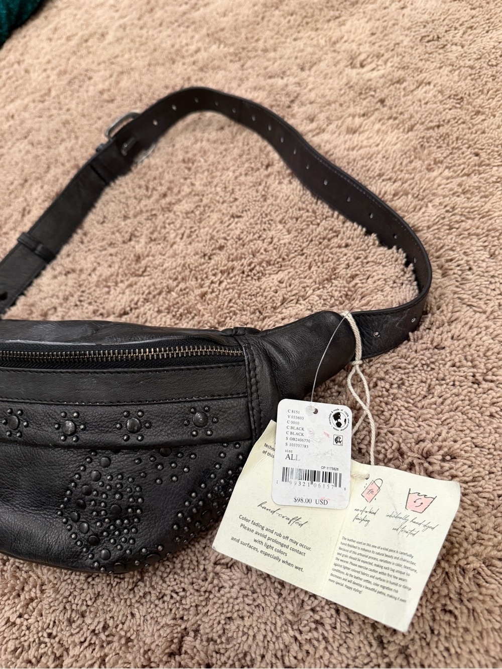 NWT new free people Ana adorned studded leather sling bag black purse - Picture 5 of 17